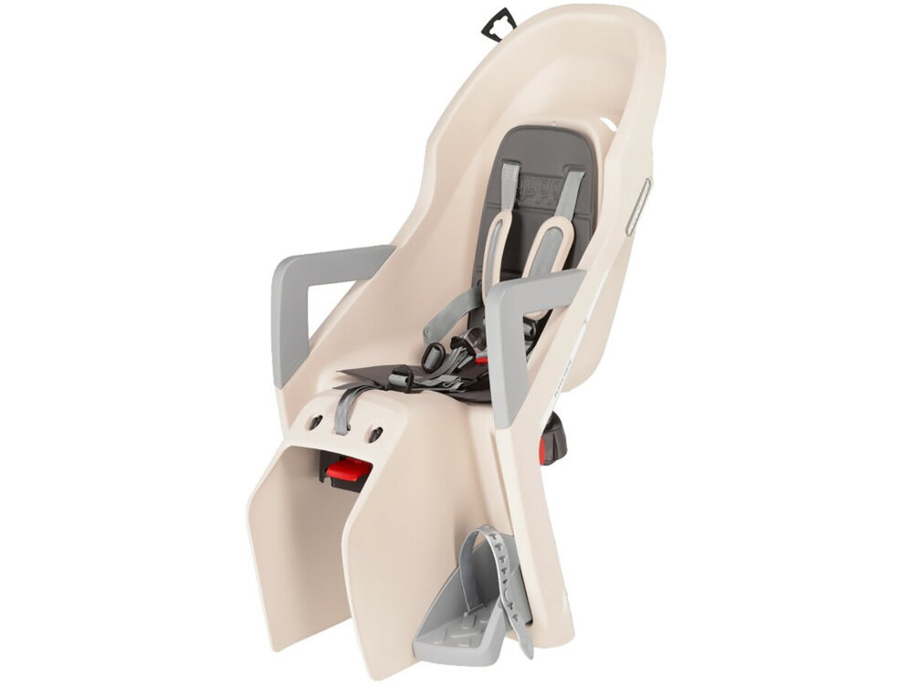 Fotelik rowerowy POLISPORT Guppy RS Beżowy w beżowym kolorze profilowana konstrukcja dla dzieci o wadze od 9 do 22 kg i w wieku powyżej 9 miesiąca życia