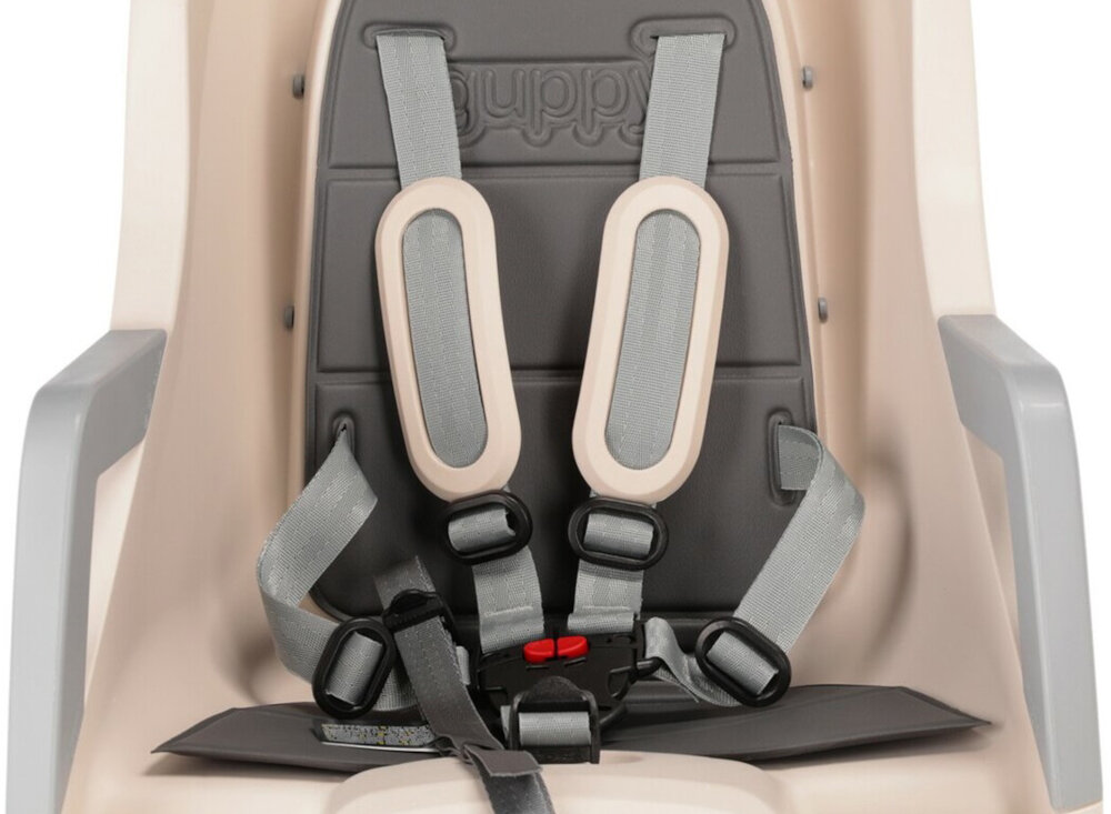 Fotelik rowerowy POLISPORT Guppy RS Beżowy pięciopunktowe pasy bezpieczeństwa dodatkowe poduszki