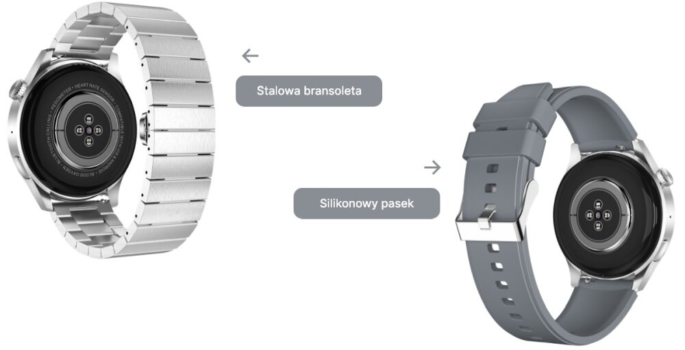 Smartwatch Forever Grand 2 ekran bateria czujniki zdrowie sport pasek ładowanie pojemność rozdzielczość łączność sterowanie krew puls rozmowy smartfon aplikacja