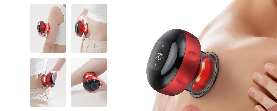 Masażer ręczny antycellulitowy HUMANAS BB01 Czerwony Wygodne użytkowanie port USB-C szybkie ładowanie Pilot zdalnego sterowania  Wygodny kształt