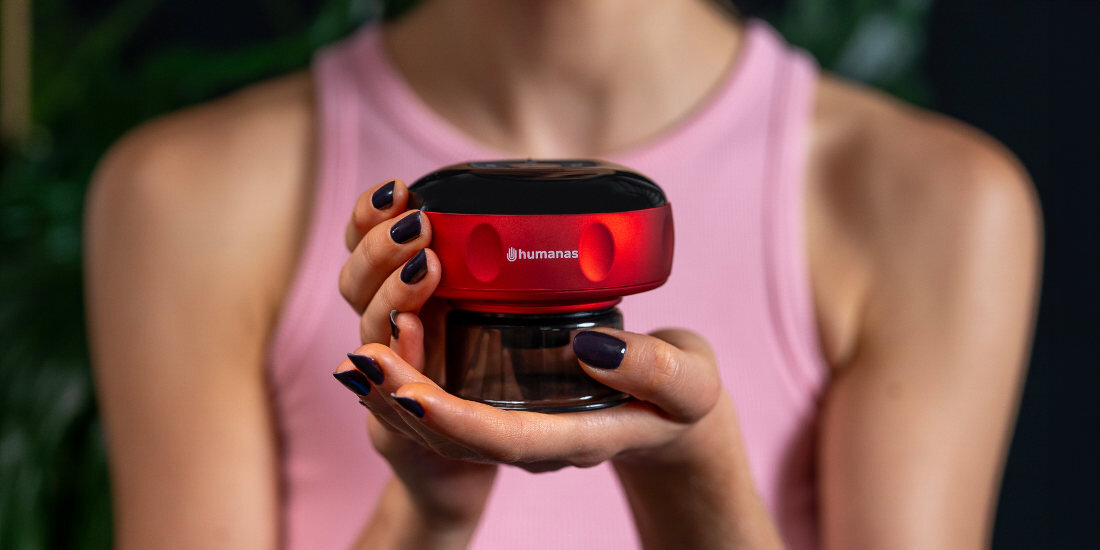 Masażer ręczny antycellulitowy HUMANAS BB01 Czerwony Pielęgnacja i odprężenie 12 poziomów regulacji olejki eteryczne regeneracja odprężenie aromaterapia 