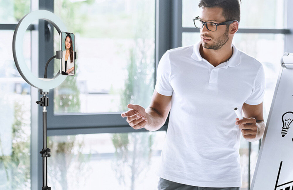 LAMPA TRACER PIERŚCIENIOWA RING 30CM Z MINI STATYWEM regulacja światła średnica lampy