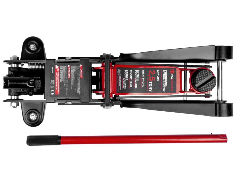 Podnośnik hydrauliczny MAPOWER MPFJ01 2500 kg, Stabilność i trwałość, Wizualizacja Lewarka pod góry wraz z rękojeścią