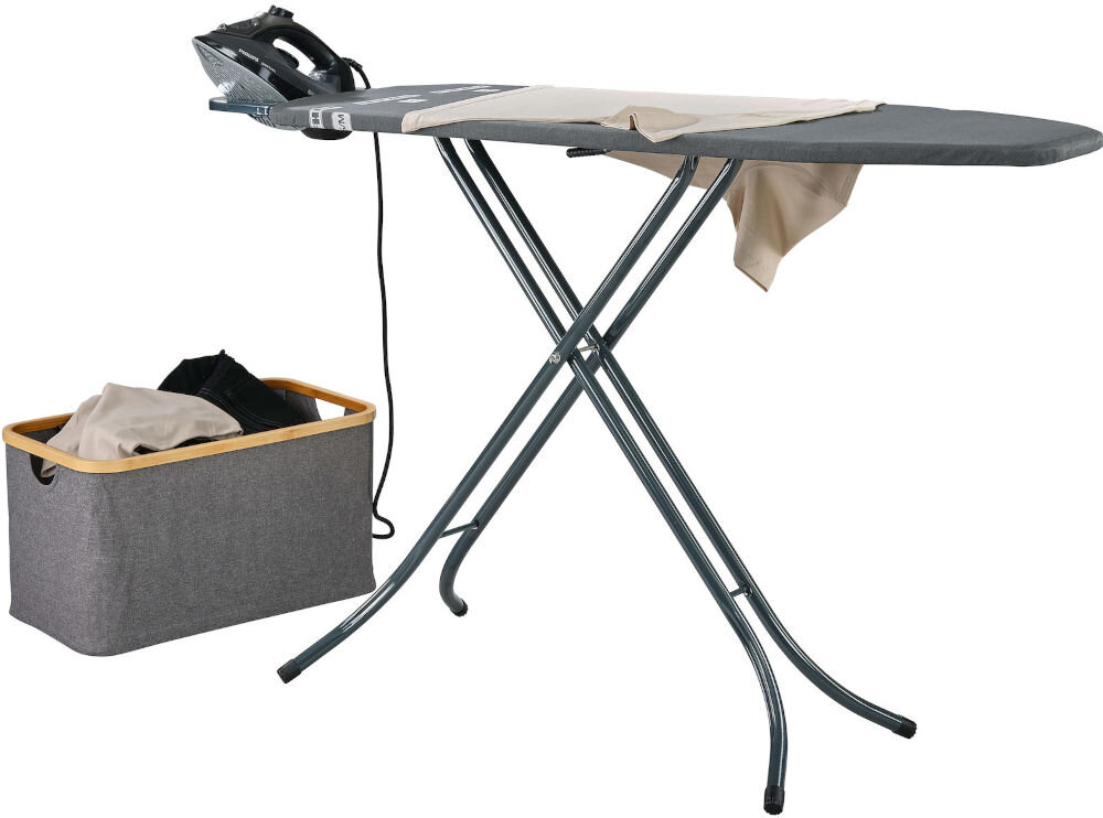 Deska do prasowania LEIFHEIT Classic M Black blat deski wymiary 120 x 38 cm duże mniejsze elementy garderoby zintegrowana podstawka pod żelazko funkcjonalność szybsze bardziej efektywne prasowanie 