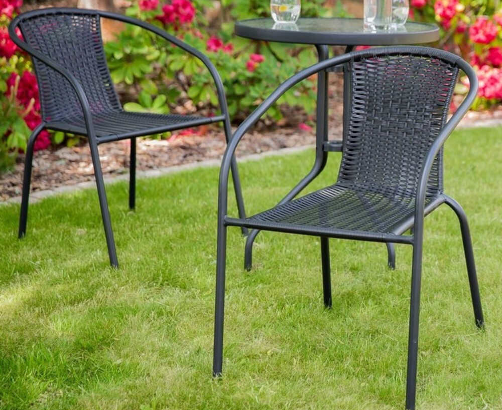 Krzesło ogrodowe PATIO Bistro Plus czarny Stabilna konstrukcja rury wymiar trwalosc wytrzymalosc splot technorattanu