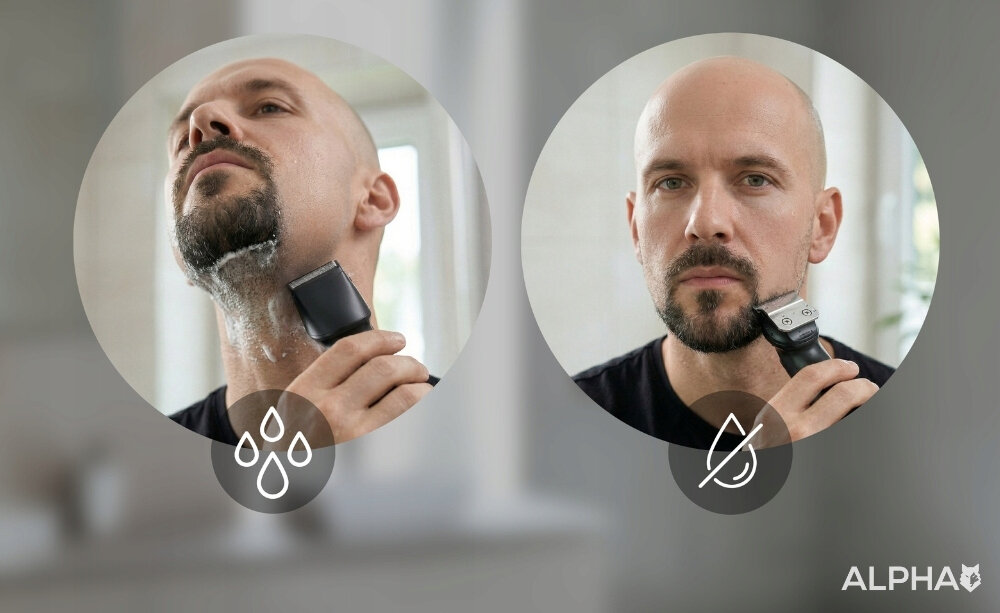Trymer ALPHA ABS-07 zdjęcie lifestyle Używaj na sucho i mokro Wodoodporność IPX7  Możliwość mycia pod bieżącą wodą