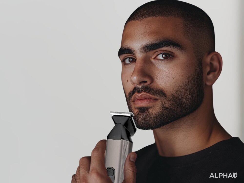 Trymer ALPHA ABS-07 6 wymiennych głowic, 4 nasadki, wodoodporność, elegancki stojak