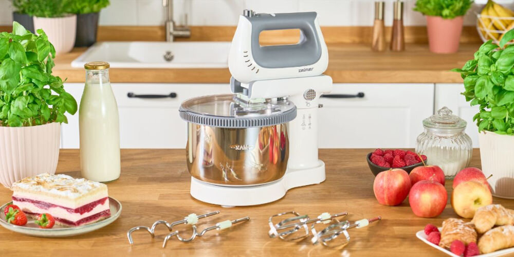 Mikser ZELMER ZHM2659 Supersilent szerokie możliwości zestaw końcówek do mieszania i zagniatania różnorodne ciasta ubijanie śmietany mieszanie składników na kremy doskonałe ciasto łatwiejsze bardziej satysfakcjonujące kulinarne wyzwanie  