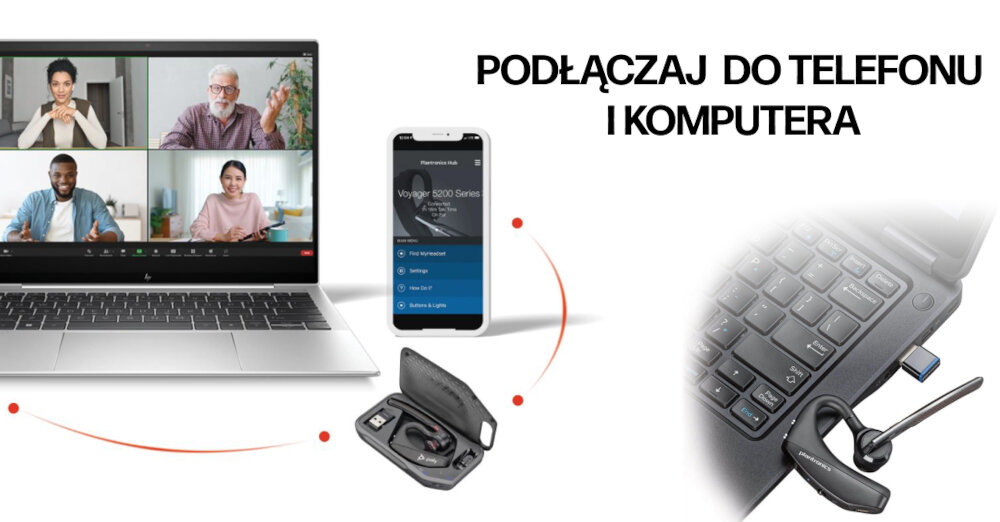 Słuchawka POLY Voyager 5200 HS podlaczanie zestaw sluchawkowy jakosc dzwiek