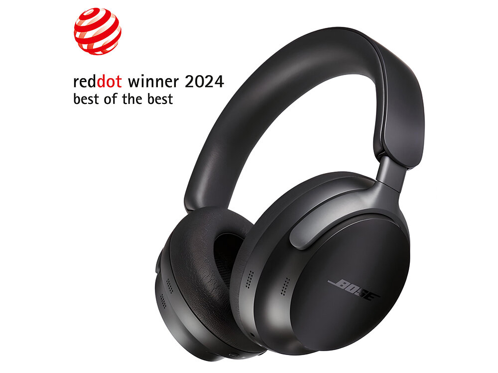 Czarne słuchawki nauszne z widocznym logo \'BOSE\'. Obok znajduje się tekst: \'reddot winner 2024 best of the best\'.
