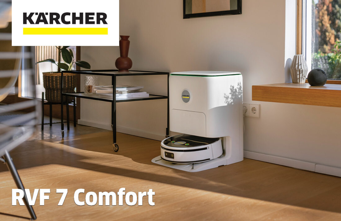 Robot sprzątający KARCHER RVF 7 Comfort 1.269-690.0 wygląd design tło prezentacja wizualizacja Czystość w każdym calu