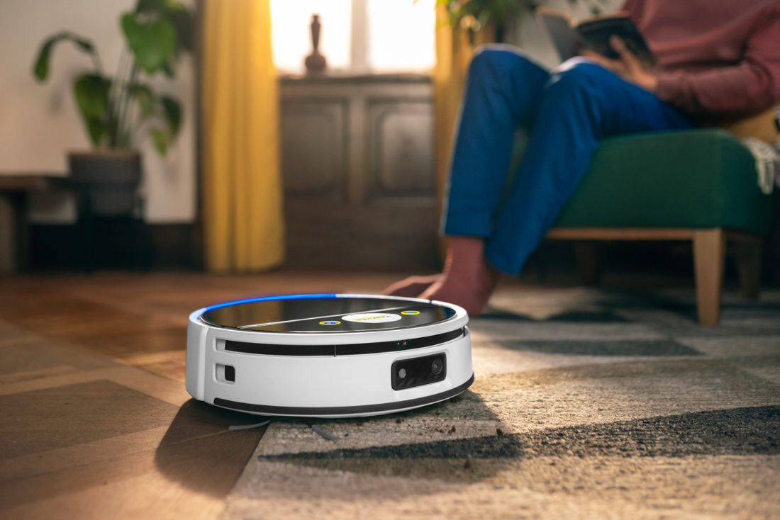 Robot sprzątający KARCHER RVF 7 Comfort 1.269-690.0 Porządek bez zaangażowania Porządek bez wysiłku wymiary wysokość wygodne parkowanie Wygodne komunikaty LED i głosowe  Wykrywanie tekstyliów podnosi wałek o 10 mm podłogi twarde, jak i dywany 