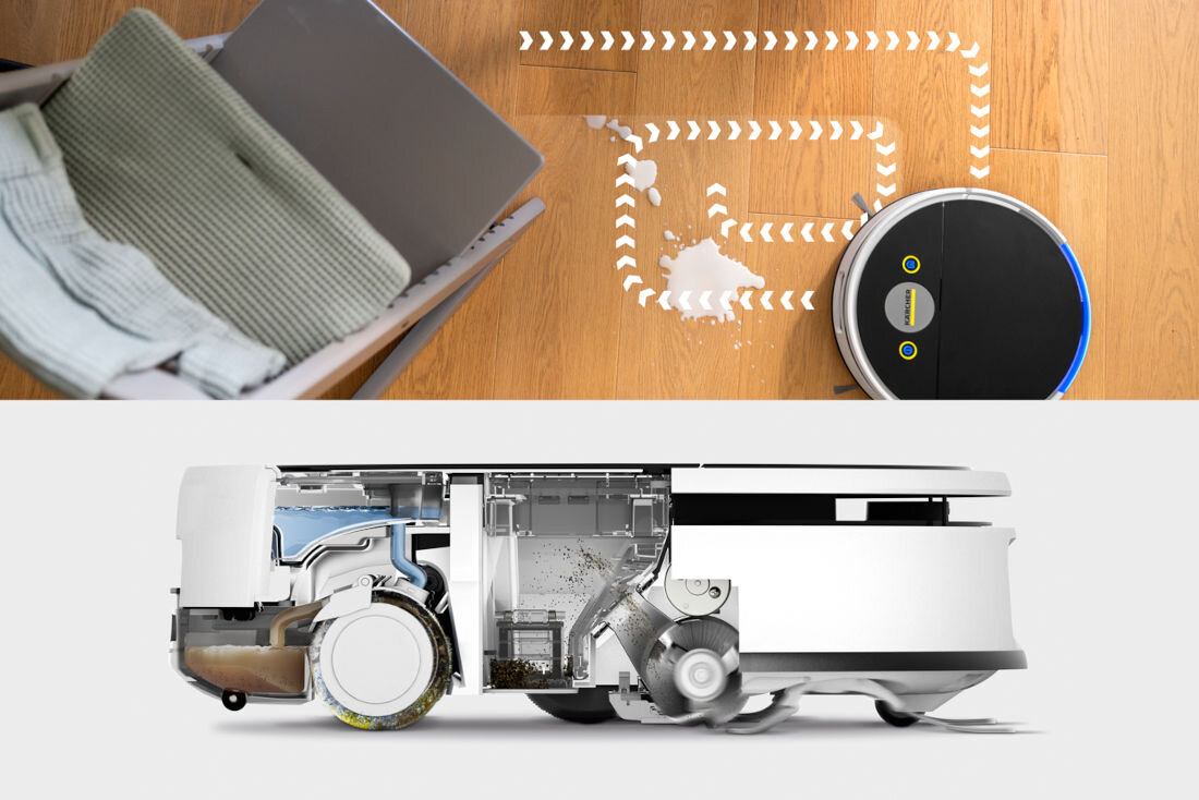 Robot sprzątający KARCHER RVF 7 Comfort 1.269-690.0 Pewne omijanie przeszkód Nawigacja LiDAR kamera z oświetleniem  mapa płynnie i bez kolizji Poziom hałasu 67 dB 