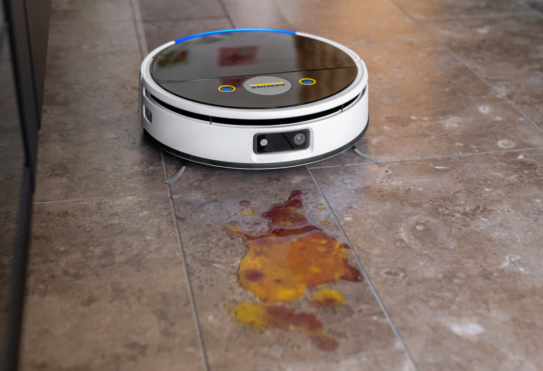 Robot sprzątający KARCHER RVF 7 1.269-680.0 Połączenie dwóch technologii mopowania na mokro i odkurzania na sucho skuteczne czyszczenie podłóg usuwa kurz, zabrudzenia i płyny w tym samym czasie