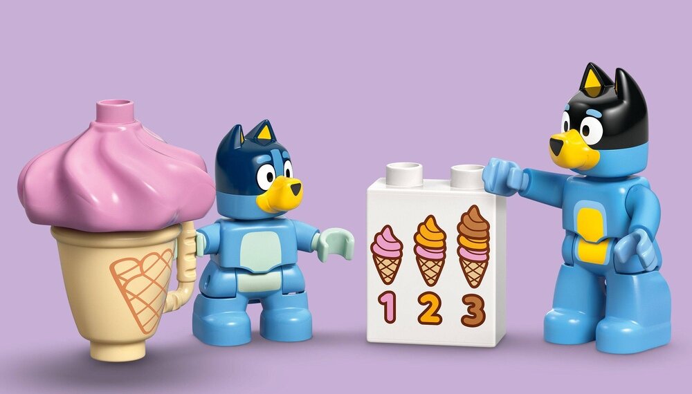 LEGO 10458 DUPLO Bluey Wyprawa po lody z Blue 13 cm wysokości, 15 cm szerokości i 10 cm głębokości