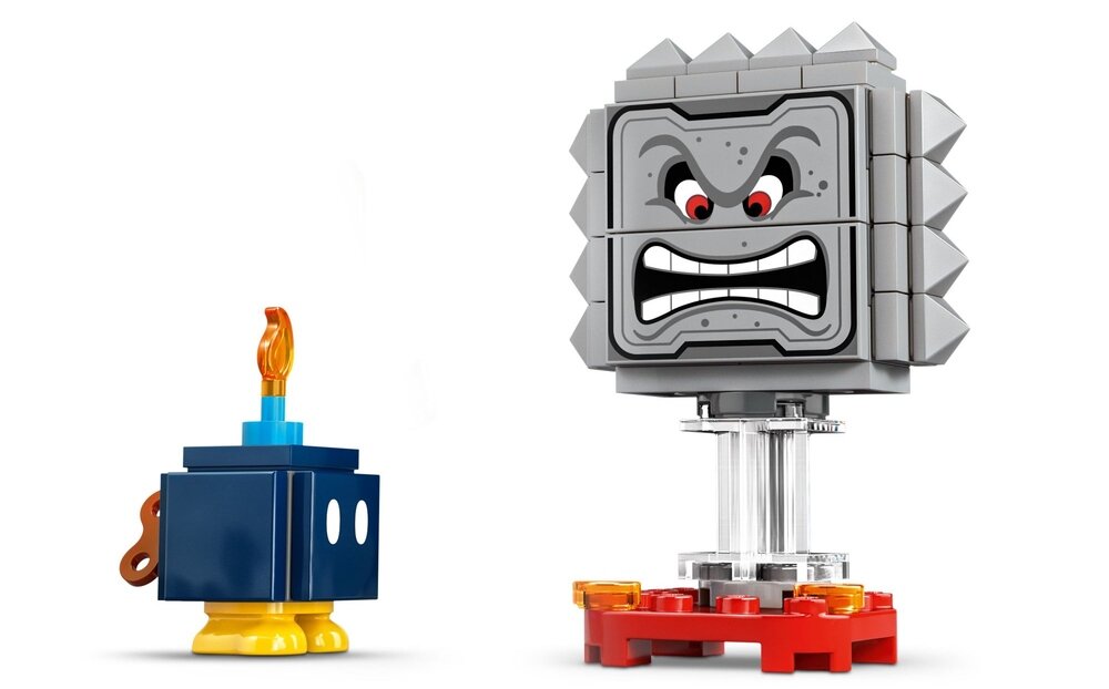 LEGO 72043 Super Mario Mario Kart - Interaktywna figurka LEGO Mario i Standard Kart  Interaktywna figurka LEGO Mario figurki Bob-omba i Thwompa 5 cm wysokości, 13 cm długości i 8 cm szerokości 