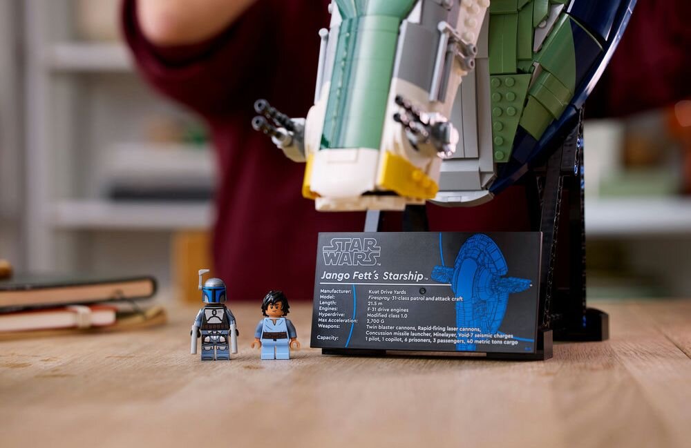 LEGO 75409 Star Wars Patrolowiec typu Firespray Jango Fetta kokpit minifigurki Jango Fett Boba Fett realistyczne detale
