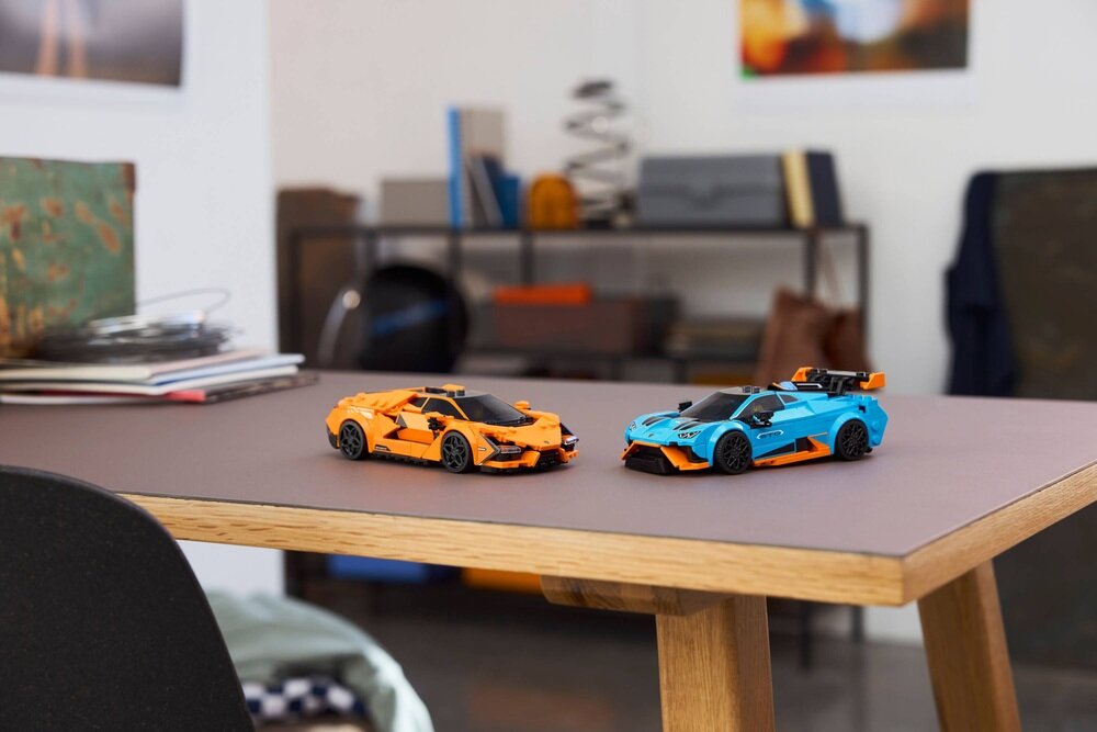 LEGO 77238 Speed Champions Lamborghini Revuelto i Huracán STO detale 4 cm wysokości, 16 cm długości i 8 cm szerokości
