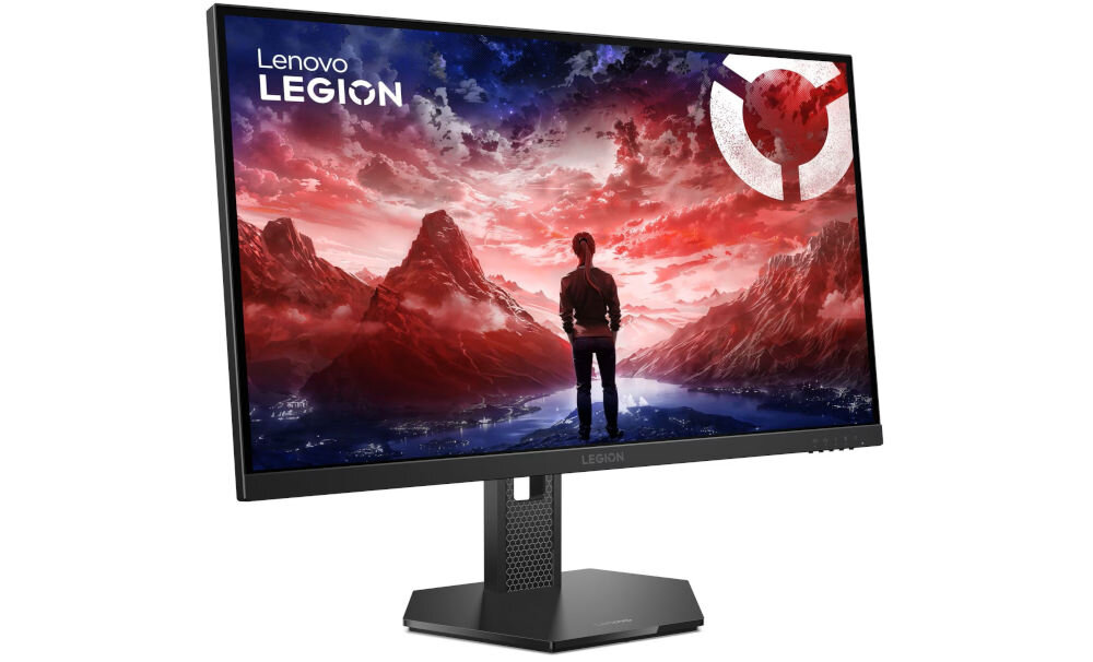 Monitor LENOVO Legion 27Q-10 27 cali 2560x1440px IPS 240Hz 0.5 [MPRT] prezentacja monitora na białym tle przód pod kątem waga wymiary obraz solidność konstrukcji