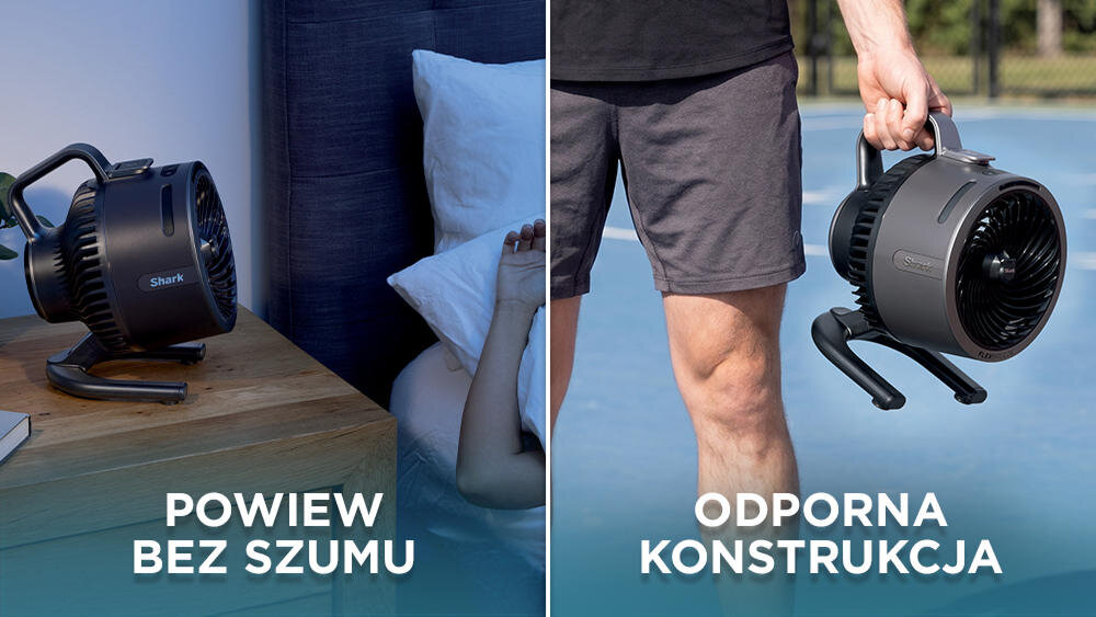 Wentylator SHARK FlexBrezze HydroGo FA050EU zdjęcie lifestyle Odporność na pogodę klasa odporności na deszcz IPX5 ochrona przed promieniowaniem UV