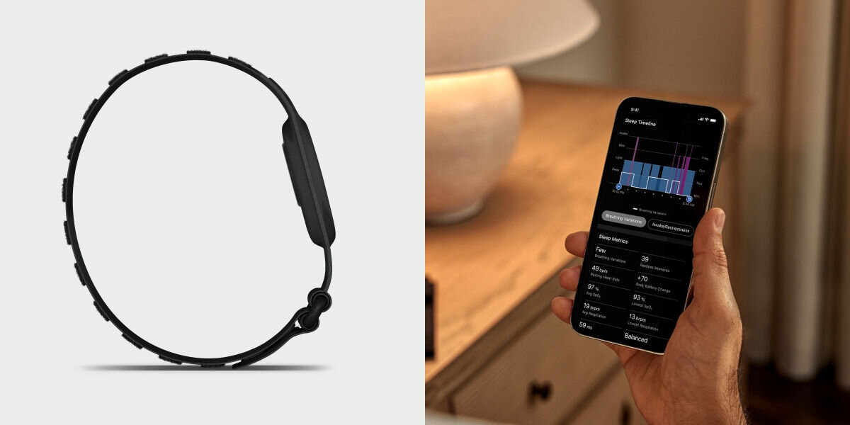 Monitor snu GARMIN Index Sleep (Rozmiar S/M) Bezproblemowa synchronizacja - trzymany w ręce smartfon z aktywną aplikacją