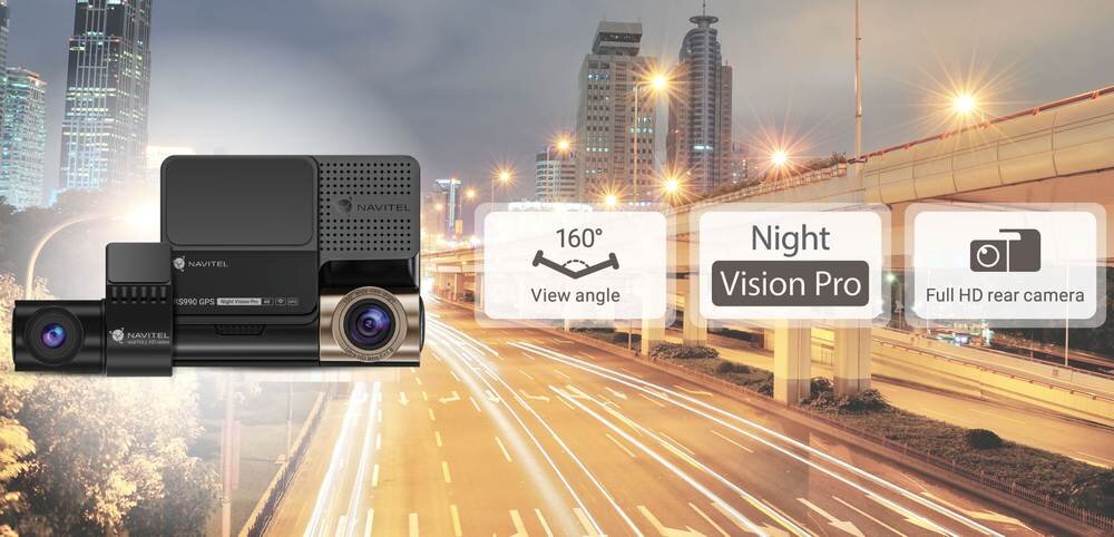 Wideorejestrator NAVITEL RS990 GPS na tle drogi   