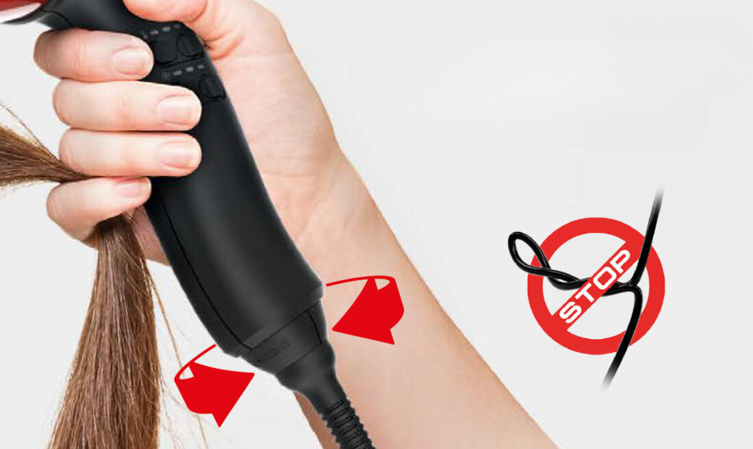 Suszarka VALERA VanityCare AI Różowy 2000W Komfortowe użytkowanie Obrotowy system Rotocord 3-metrowy przewód SuperFlex ergonomiczny uchwyt pewny chwyt zdjęcie lifestyle ręka trzyma suszarkę
