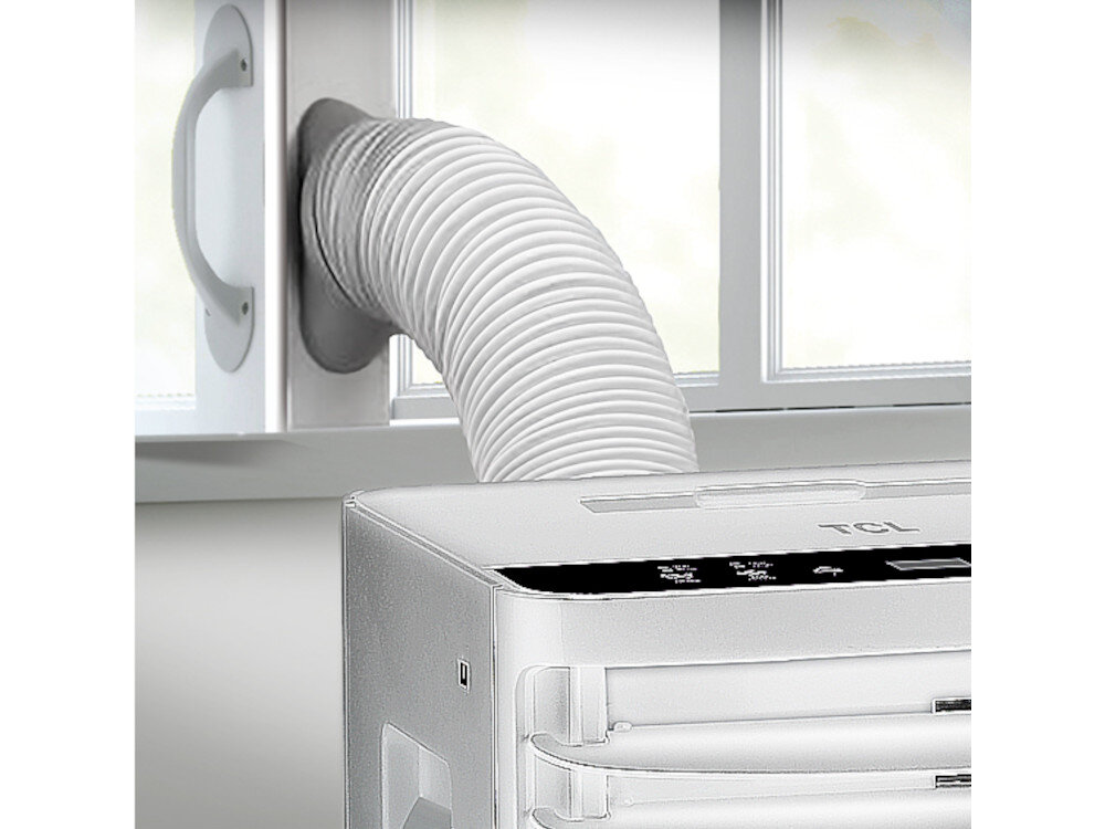 Przenośny klimatyzatory powietrza TCL TAC-07CPB-RS monoblok rura odprowadzająca ciepło wilgoć urządzenie mobilne uchwyty z obydwu stron wygodne kółka
