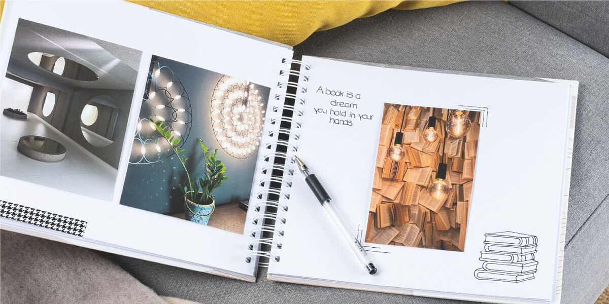 Album HAMA Spiral Watercolor Niebieski (50 stron) Idealny do scrapbookingu - otwarty album widoczne wnętrzne