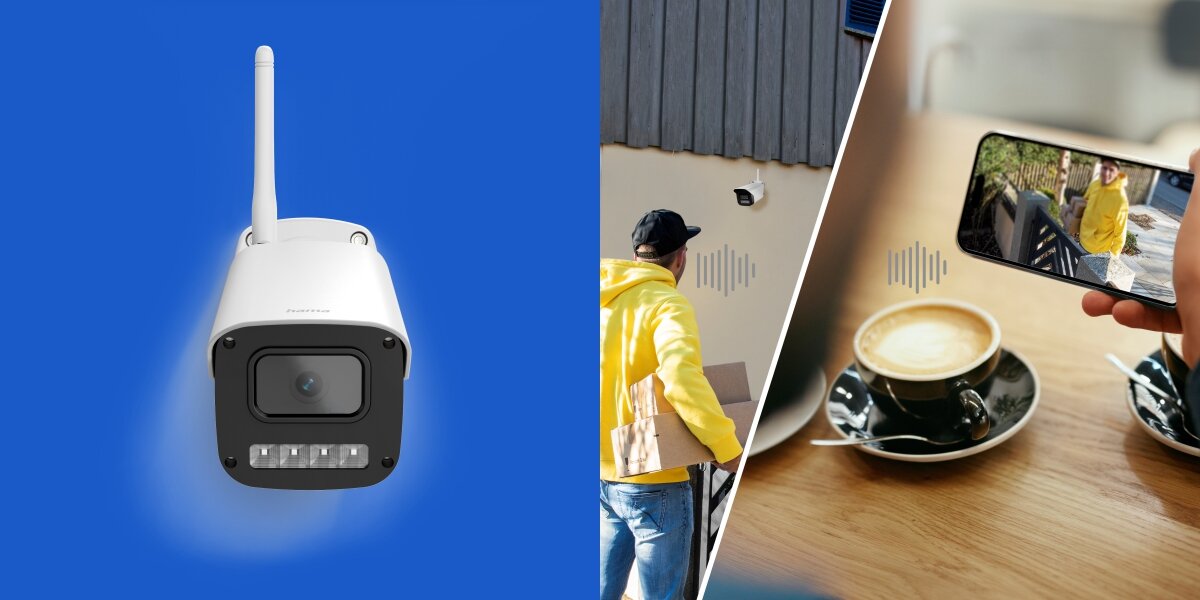 Kamera zewnętrzna Hama i na smartfonie podgląd oraz dwukierunkowa komunikacja głosowa z kurierem.