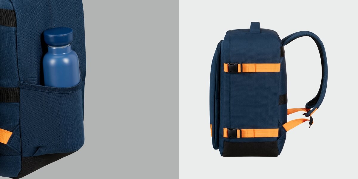 Plecak kabinowy AMERICAN TOURISTER Take2Cabin S Granatowo-pomarańczowy (Ryanair) Przemyślane detale użytkowe