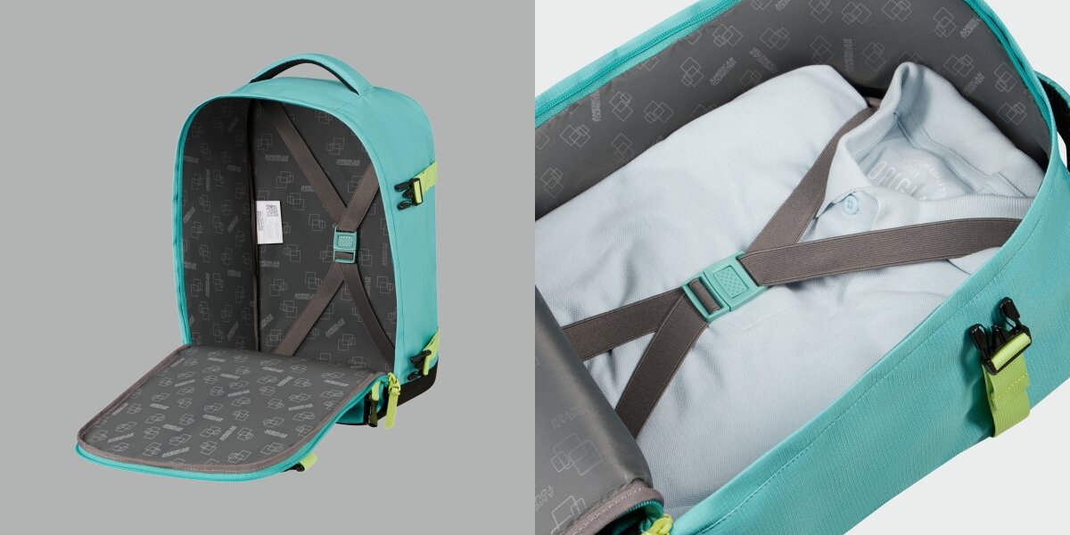 Plecak kabinowy AMERICAN TOURISTER Take2Cabin S Turkusowo-limonkowy (Ryanair) Funkcjonalność jak w walizce