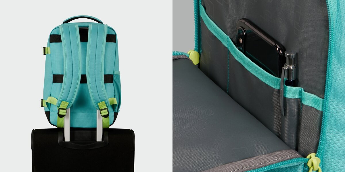 Plecak kabinowy AMERICAN TOURISTER Take2Cabin S Turkusowo-limonkowy (Ryanair) Ekologiczny wybór