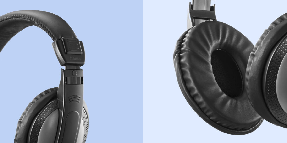 Słuchawki nauszne Hama Shell Czarny Wygoda na długie godziny - zbliżenie na nauszniki zblizenia na regulację pałąka