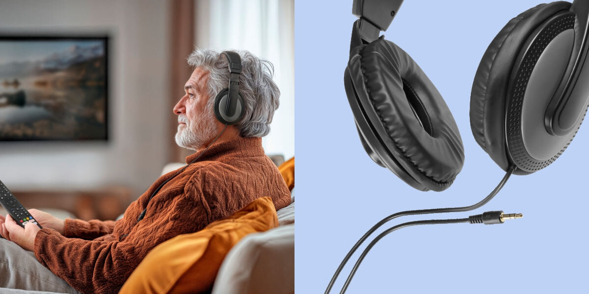 Słuchawki nauszne Hama Shell Czarny Większa swoboda ruchu - zbliżenie na kabel z końcówką Jack obok osoba w słuchawkach