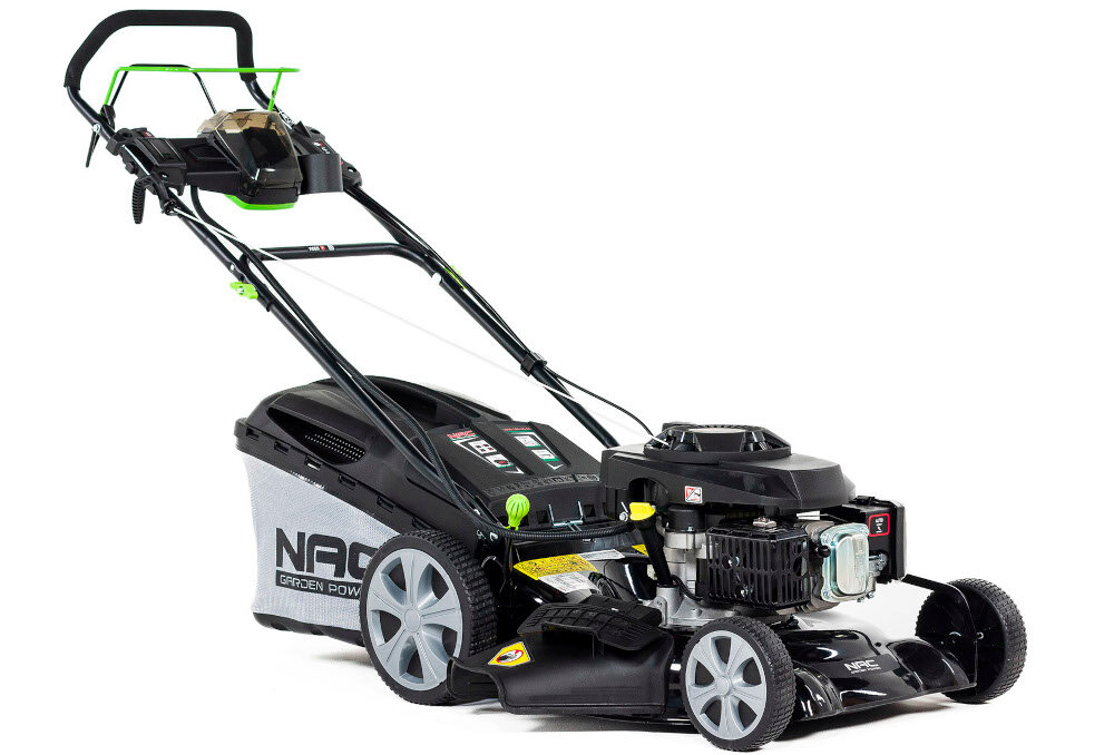 Kosiarka spalinowa NAC LS50-196-HS-ES z napędem efektywne działanie intuicyjnej obsłudze szybki rozruch ręczny elektryczny bezawaryjność niski poziom hałasu 95 dB napęd własny na tylne koła wysoka wytrzymałość ułatwi prowadzenie kosiarki