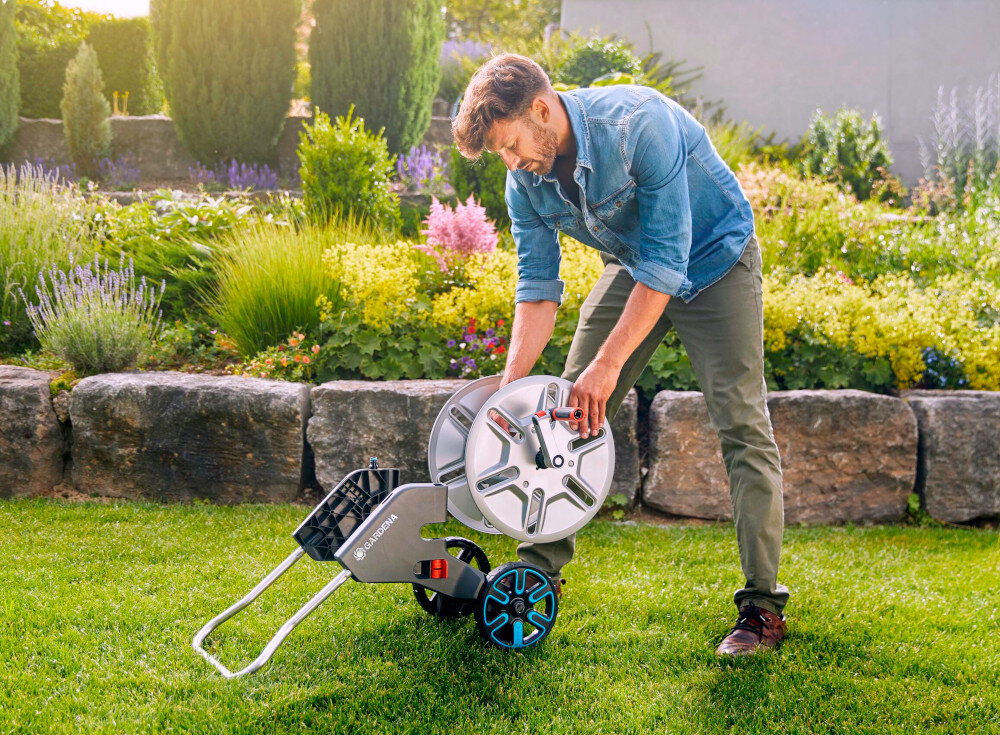 Wózek na wąż GARDENA CleverRoll L Easy metal 18550-20 dwa kolka miekki uchwyt wygodne przesuwanie