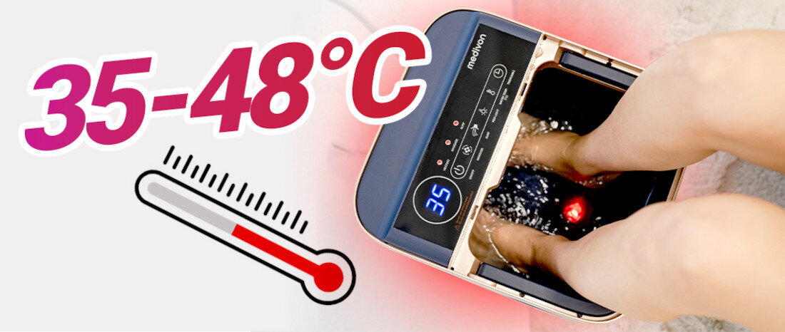 Masażer do stóp MEDIVON Hydro Shiatsu tryb rozgrzewania wody System kontroli temperatury preferencje potrzeby ustawienia zakres