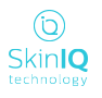 Logo z napisem \'SkinIQ technology\' w kolorze niebieskim, z okrągłym symbolem nad tekstem.