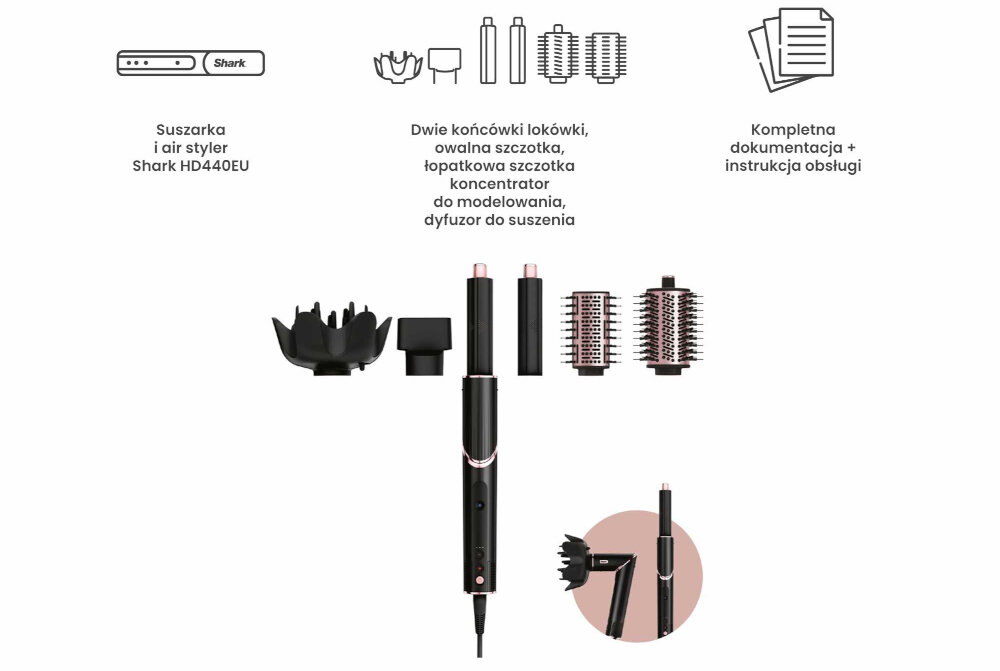 Suszarko-lokówka SHARK HD440EU zestaw akcesoria komplet wyposazenie