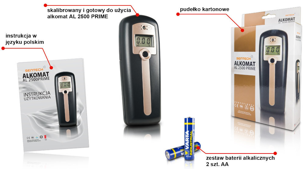 SENTECH AL 2500 alkomat zestaw zawartosc opakowania
