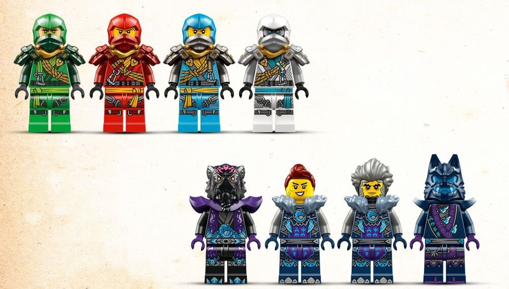 LEGO 71813 NINJAGO Dojo cienia Wilczej Maski osiem minifigurek Kai Lloyd Nya Zane Lord Ras Jordana Cinder