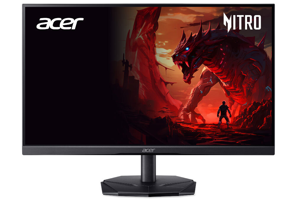 Monitor ACER Nitro KG251QX0BIIP 24.5 cala 1920x1080px 200Hz 2 ms [GTG] prezentacja monitora na białym tle od przodu elegancki design stabilność podstawa stabilność