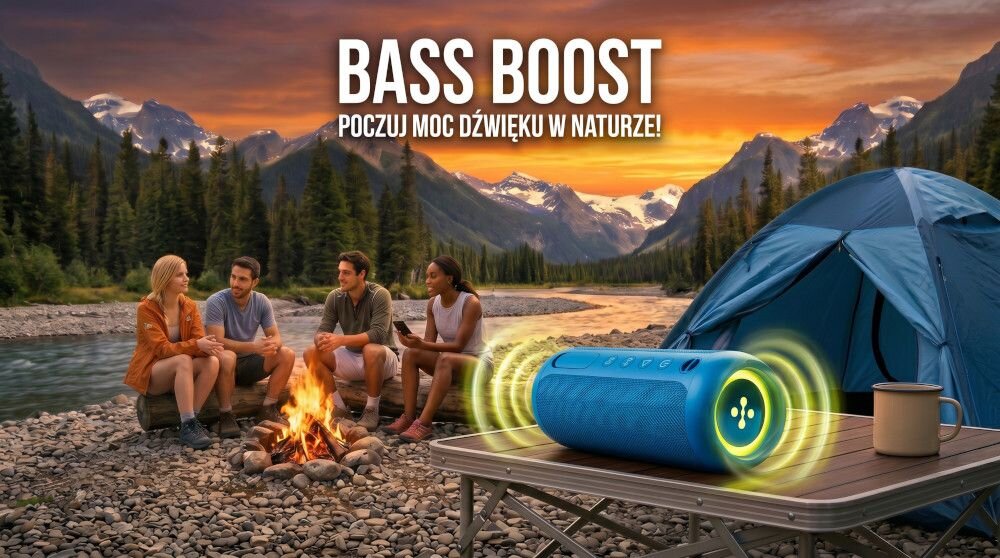 XMUSIC BTS660 - głośnik stojący na stoliku w plenerze