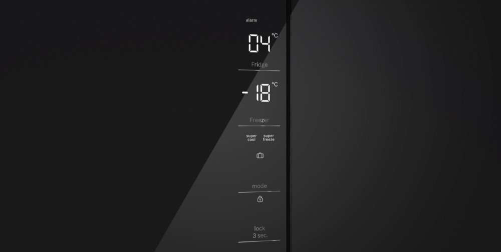 LODÓWKA BOSCH KMC85LBEA MD panel czarne szkło sterowanie temperatura funkcje dotykowy panel interfejs na drzwiach wygoda elegancja łatwo szybko regulacja temperatury funkcji aktywacja szybkiego mrożenia chłodzenia