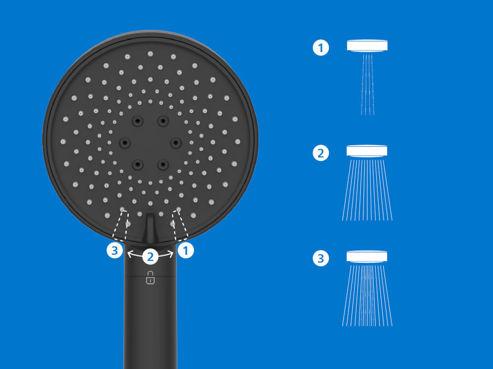 Słuchawka prysznicowa PHILIPS ASH1516BK Czarna Trzy tryby natrysku słuchawki Philips: punktowy, rozproszony oraz mieszany.