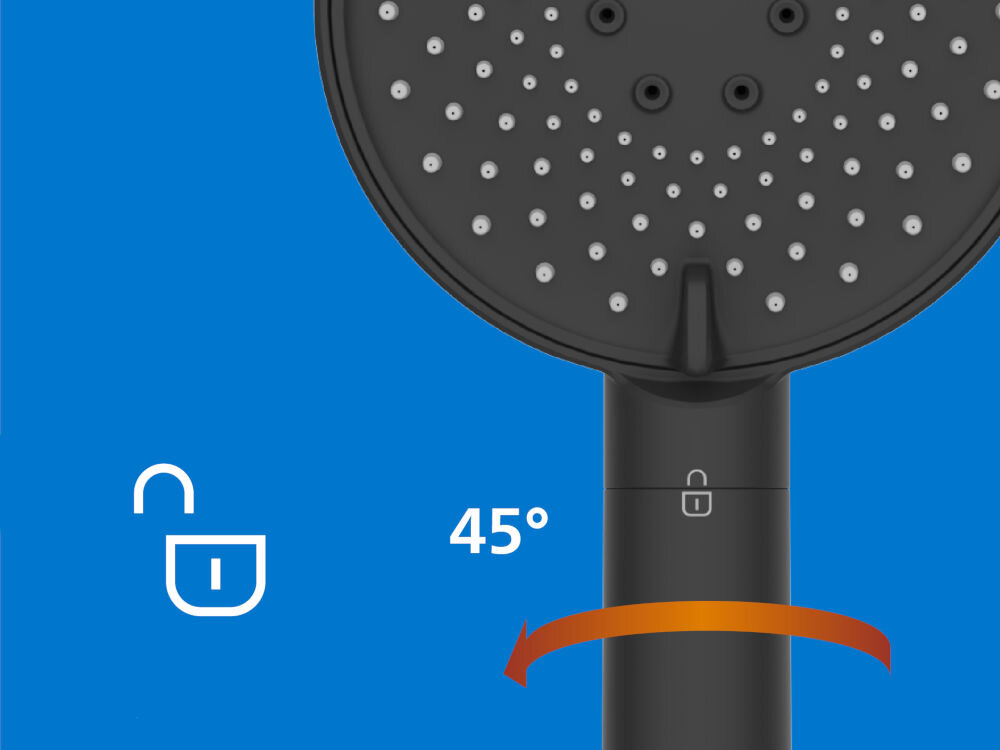 Słuchawka prysznicowa PHILIPS ASH1516BK Czarna Instrukcja wymiany filtra: obrót rączki słuchawki o 45 stopni w celu odblokowania.