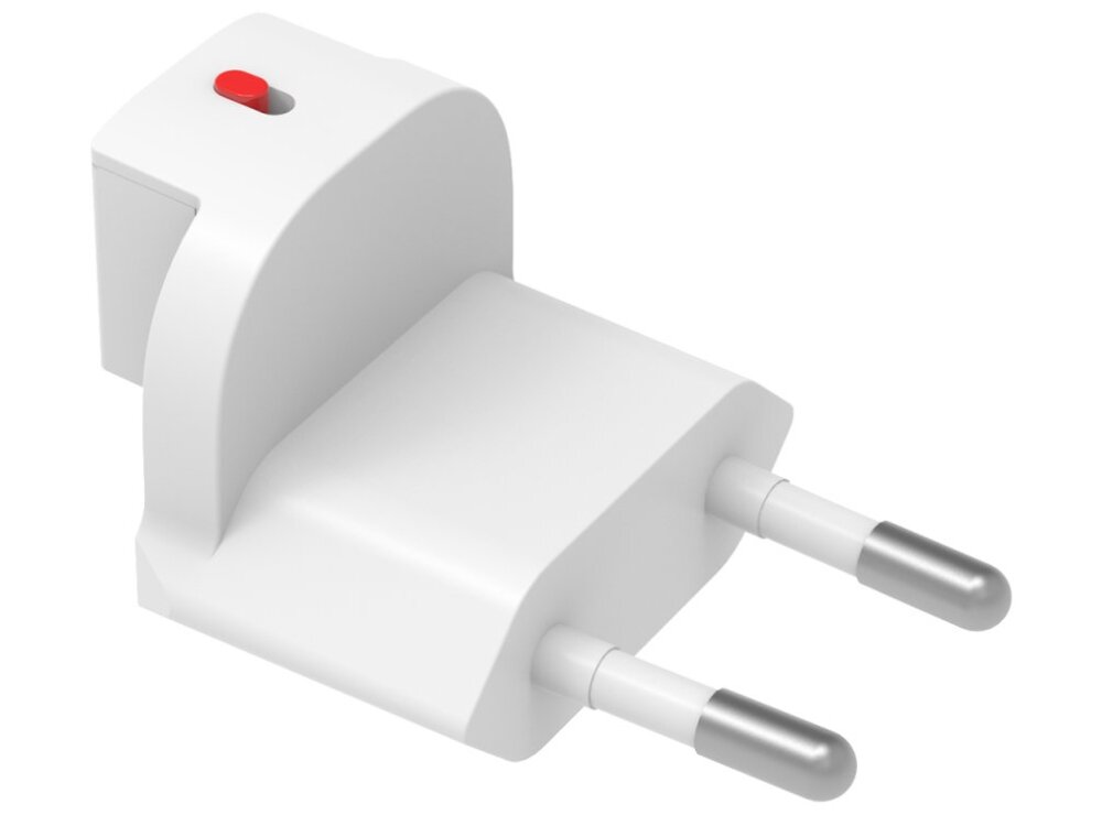 Adapter podróżny 4SMARTS Worldplug trzem różnym wtyczkom Europie Wielkiej Brytanii Australii - wtyczka z dwoma bolcami na białym tle