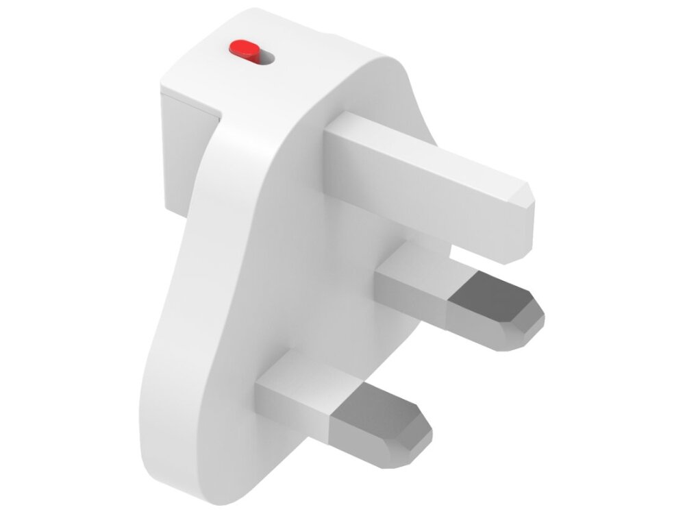 Adapter podróżny 4SMARTS Worldplug wysoką moc szybkimi ładowarkami - wtyczka z trzema bolcami na białym tle