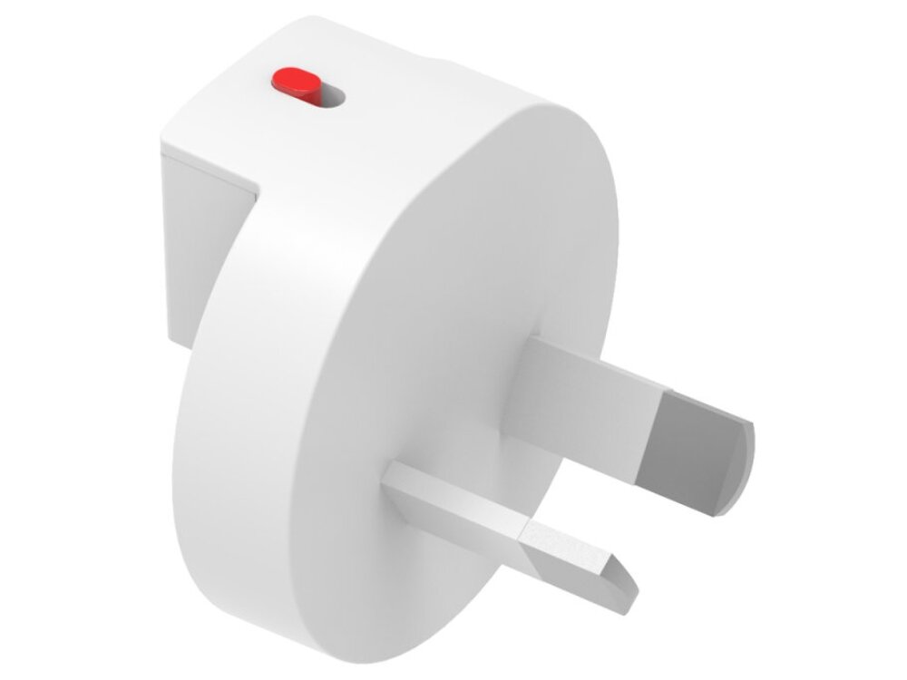 Adapter podróżny 4SMARTS Worldplug lekkiej konstrukcji torbie czy plecaku wygodę w podróży - wtyczka z dwoma cienkimi bolcami pod skosem na białym tle